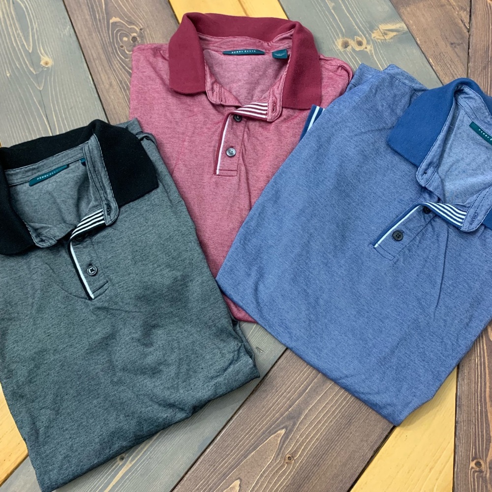 3 Men’s Perry Ellis Polos Red Blue Black Sz L - Picture 1 of 1